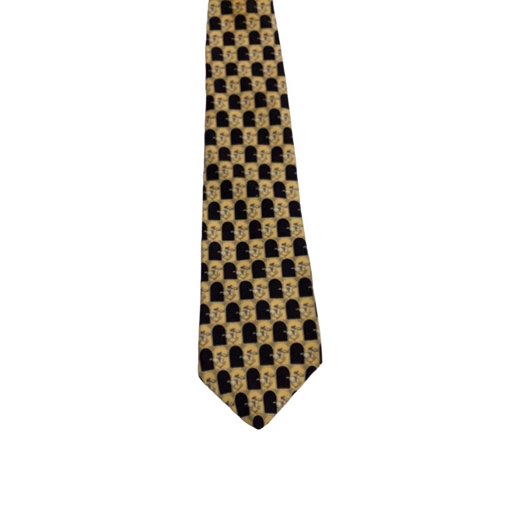 Henri Christian 100% Silk Gold Black Horse Racing Jockey Neck Tie‎